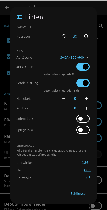 Kameradialog mit Rotation und dem Abschnitt Bild