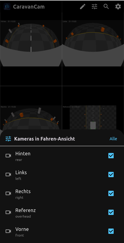 Auswahl der Kameras für die Fahren-Ansicht